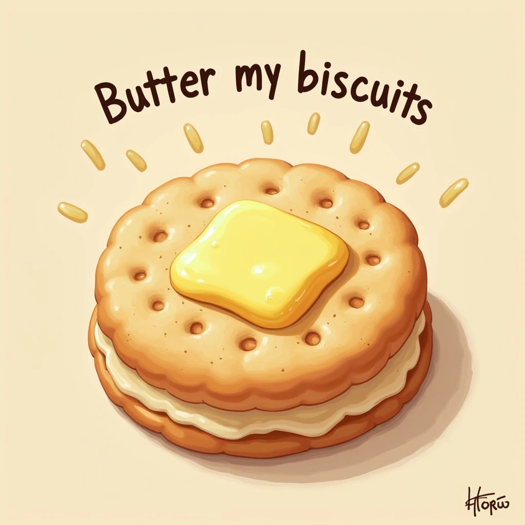 Butter being spread on a fresh biscuit to illustrate the meaning of 'butter my biscuits' in slang