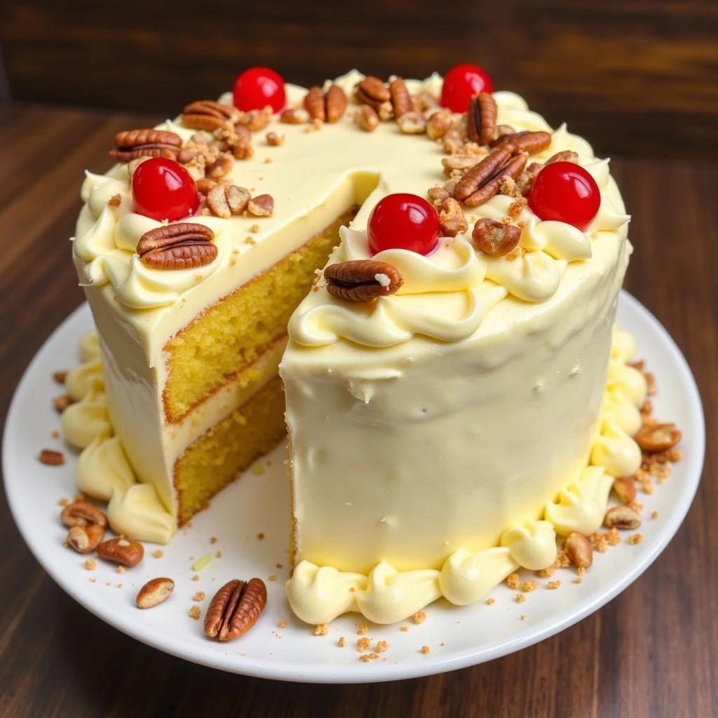 Elvis Presley's cake with cream cheese frosting and pineapple topping