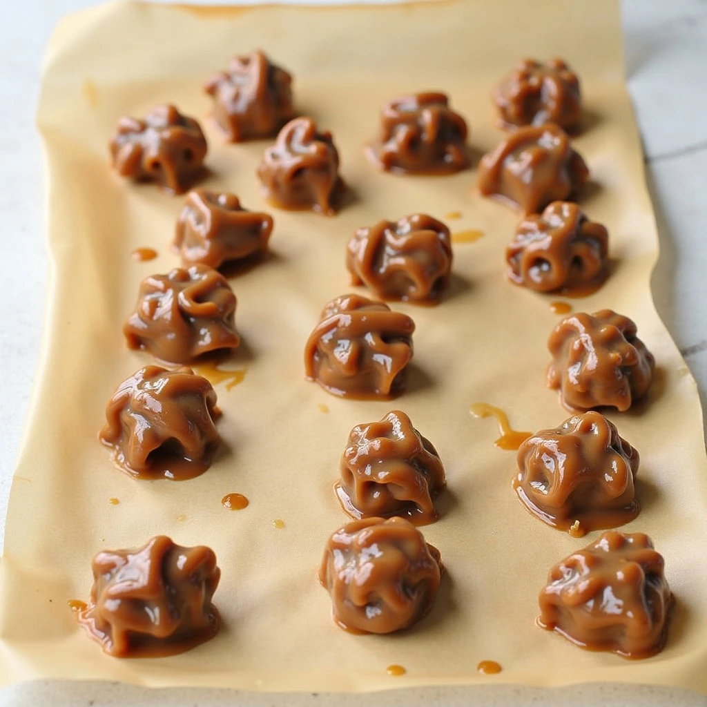 Pralines cooling on wax paper, struggling to harden