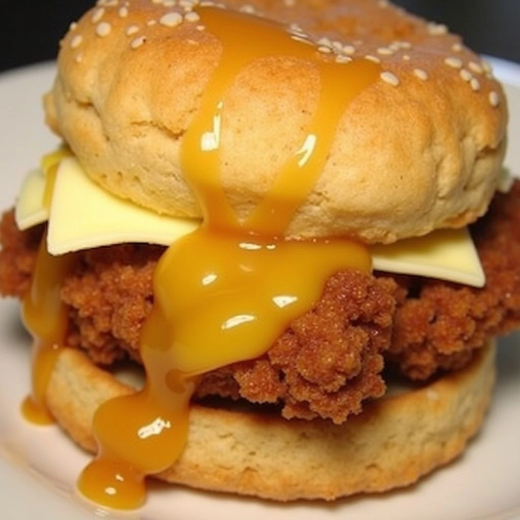 Honey butter chicken biscuit served on a white plate