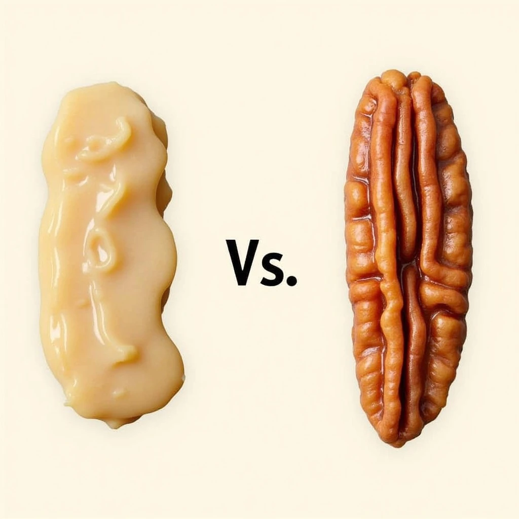 Pecan praline and pecan brittle side by side