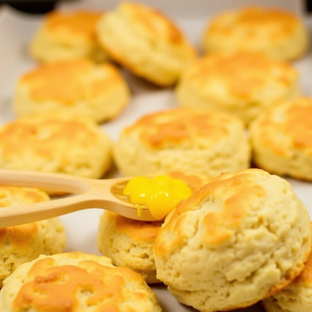 Freshly baked Savannah honey butter biscuits on a plate