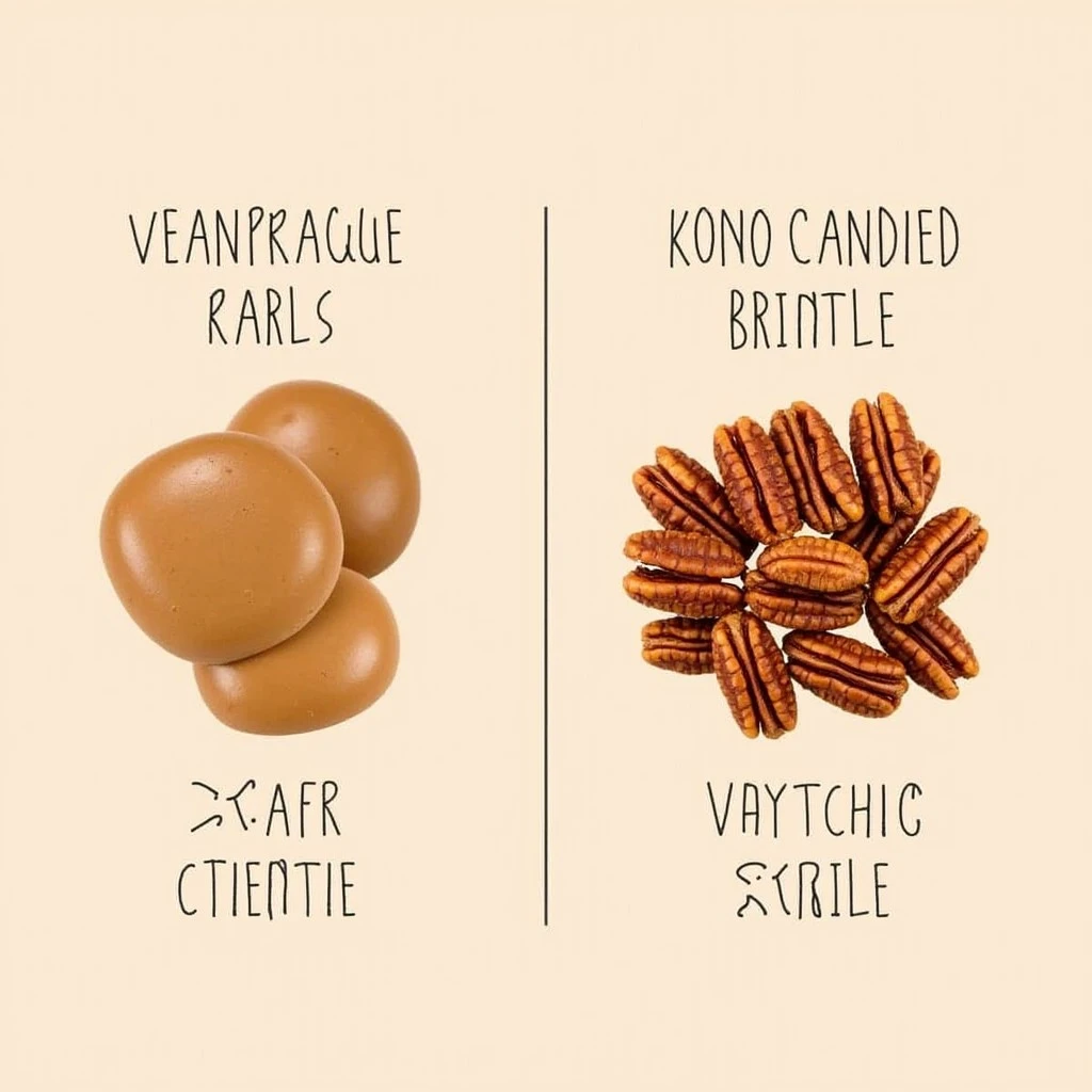 Pecan praline and pecan brittle side by side