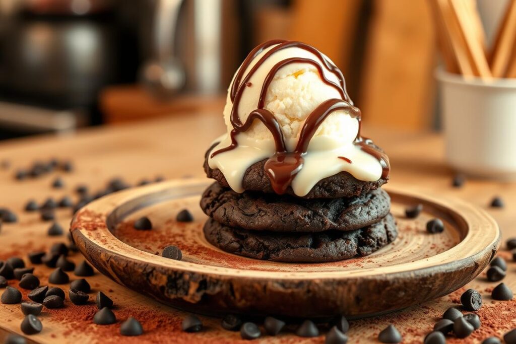 Brownie cookies with ice cream