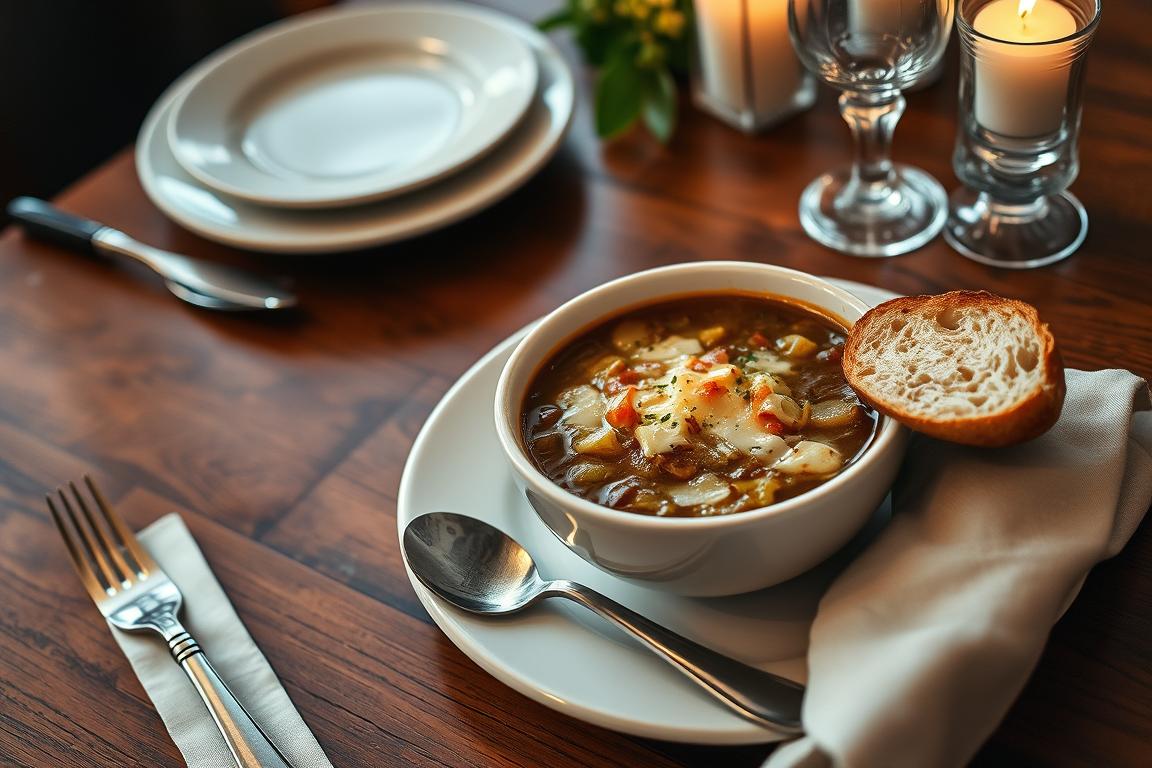 What is the etiquette for eating French onion soup?