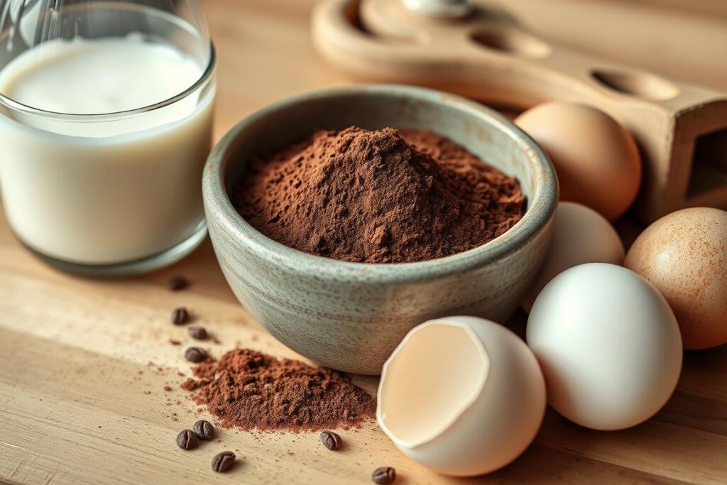 cocoa powder, buttermilk, eggs