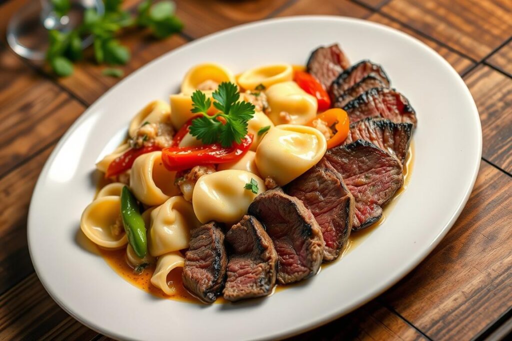 cheesesteak tortellini in rich provolone sauce