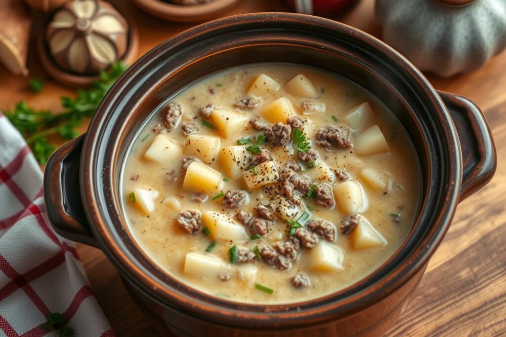 crockpot creamy potato and hamburger soup